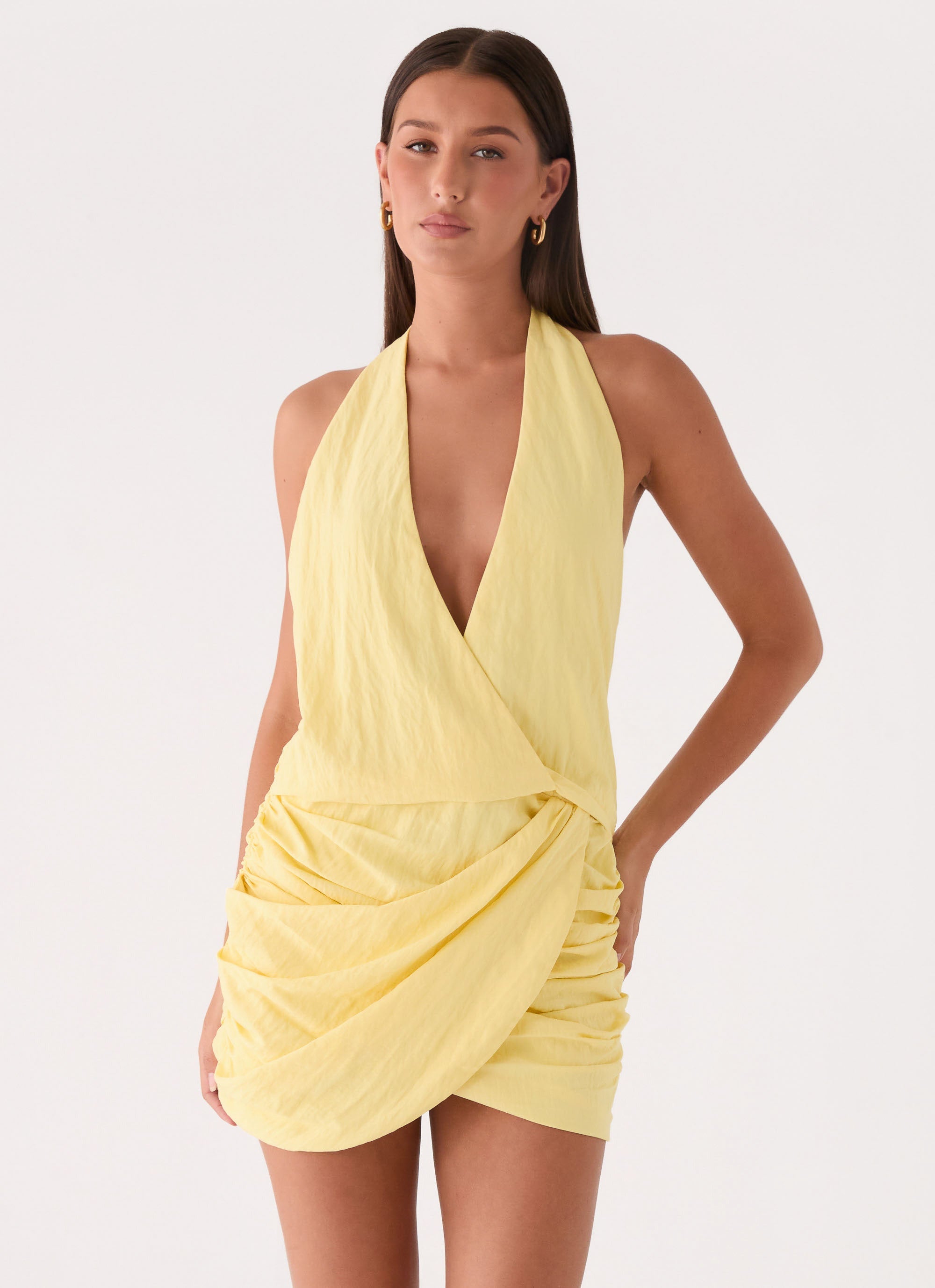 Asla Halter Mini Dress - Bright Lemon