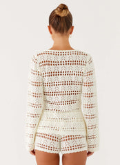 Baylock Crochet Long Sleeve Top - White