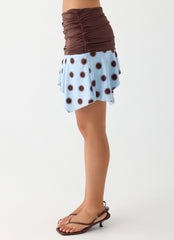 Being With You Mini Skirt - Blue Mocha Dot