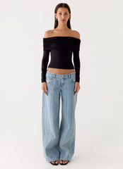 Johnny Low Rise Wide Leg Denim Jeans - Light Blue Wash