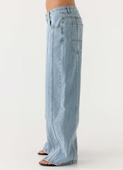 Johnny Low Rise Wide Leg Denim Jeans - Light Blue Wash