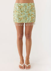 Bliss Beaded Mini Skirt - Lime