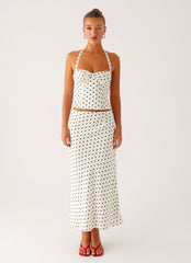 Breanne Midi Skirt - White Polka Dot
