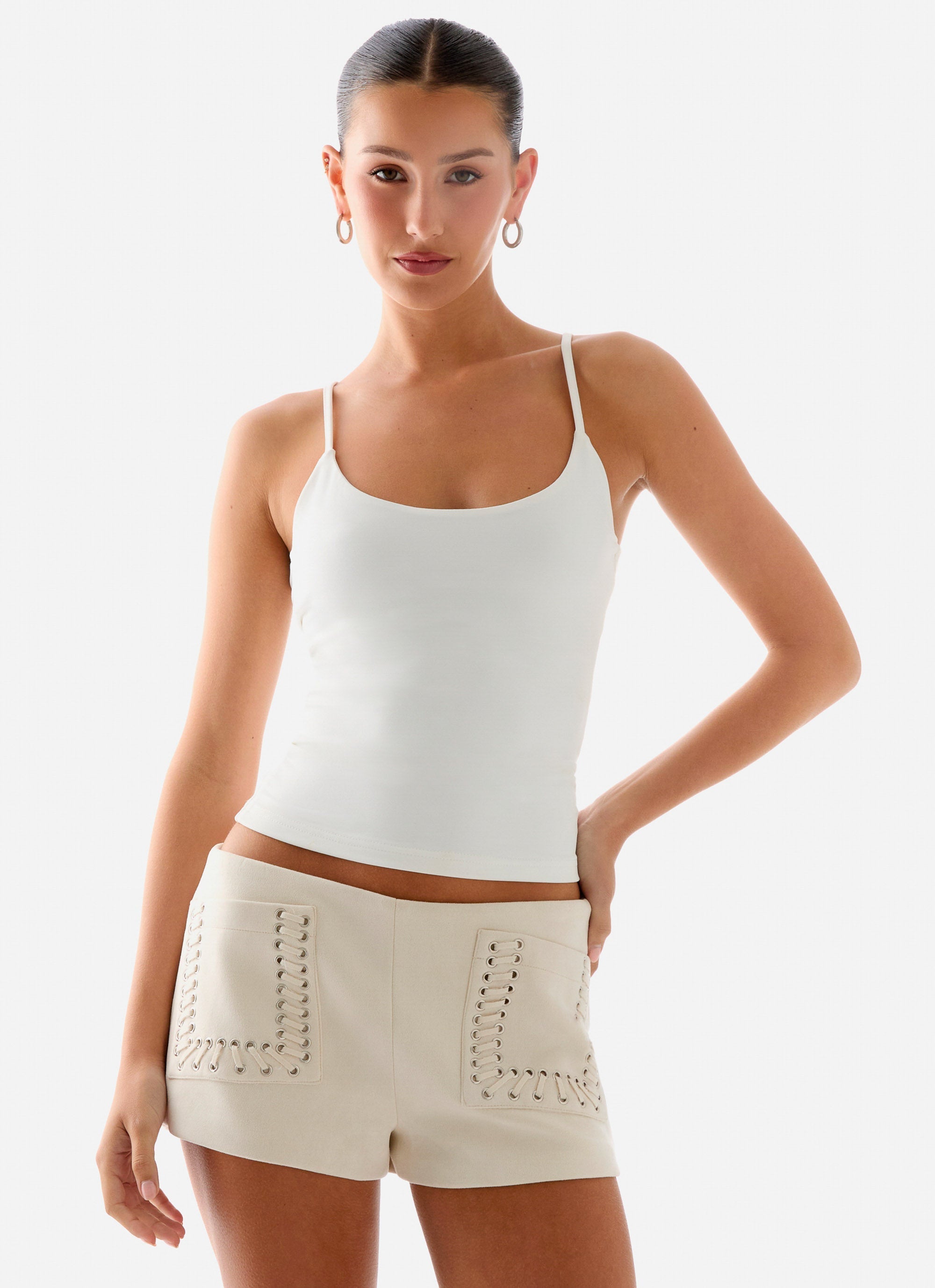 Candela Suede Low Rise Mini Shorts - Ivory