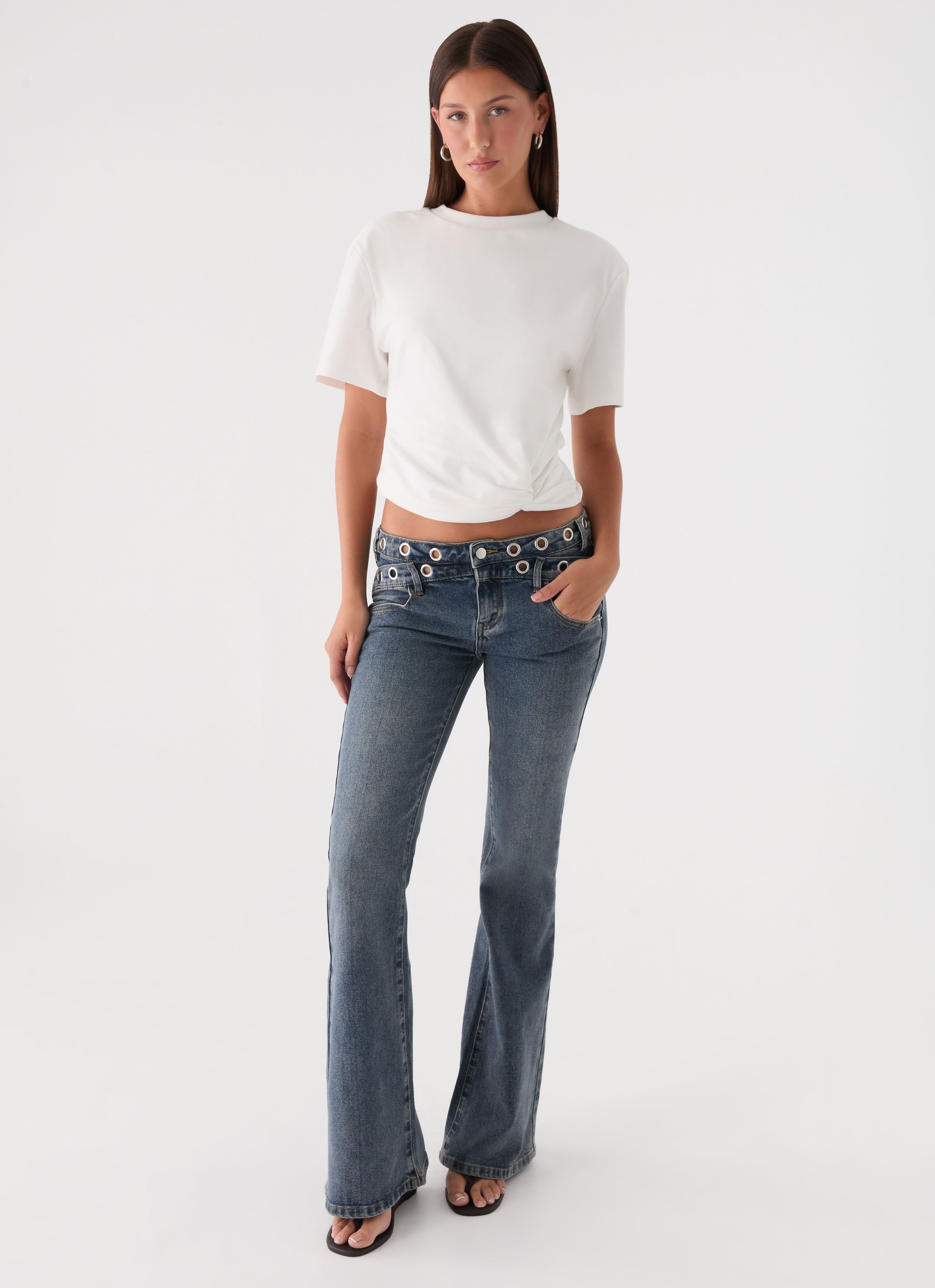 Carson Low Rise Eyelet Jeans - Blue Wash