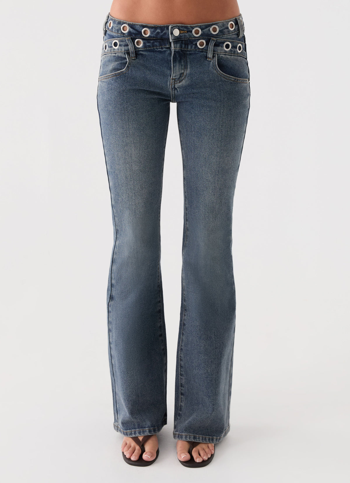 Carson Low Rise Eyelet Jeans - Blue Wash