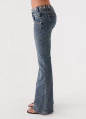 Carson Low Rise Eyelet Jeans - Blue Wash