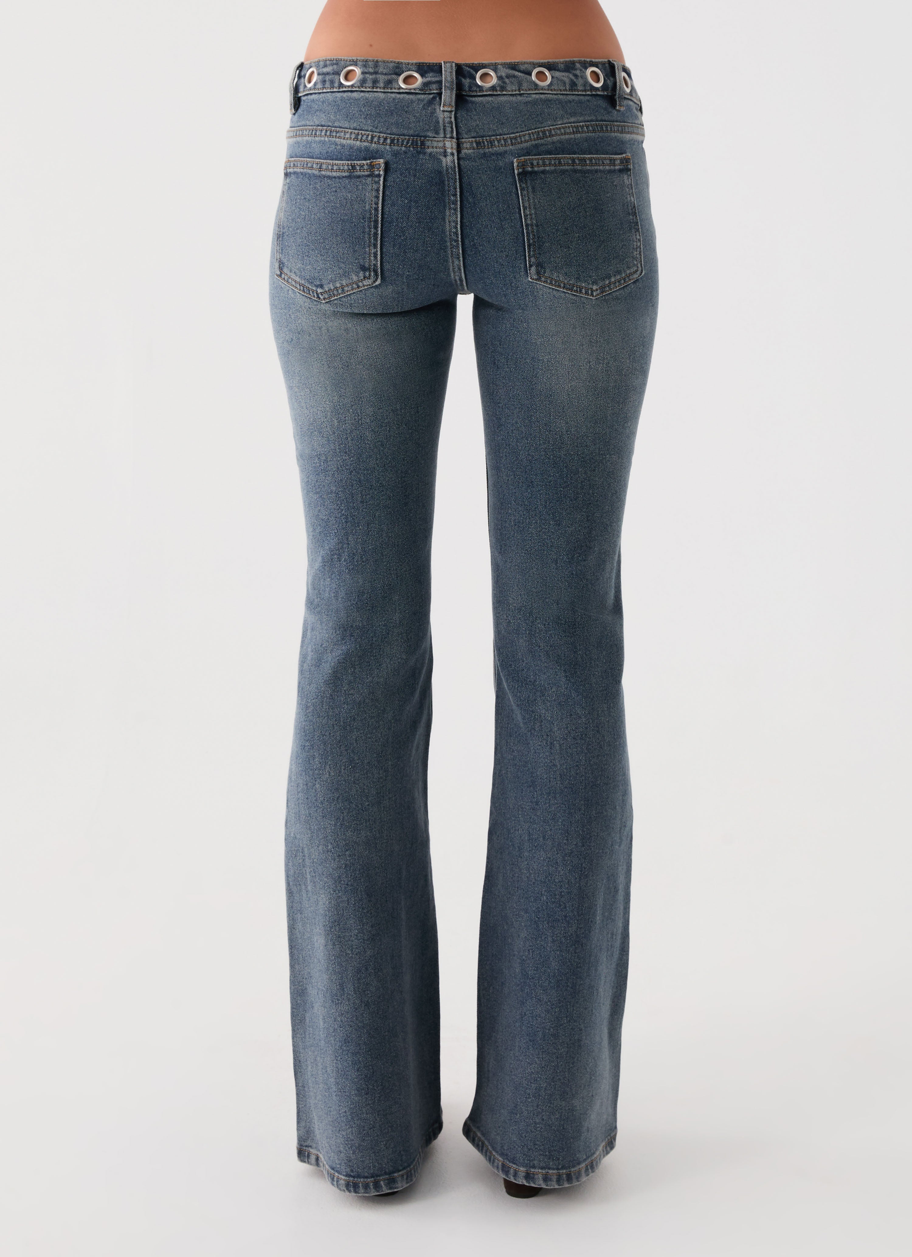 Carson Low Rise Eyelet Jeans - Blue Wash