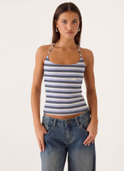 Chauncey Halter Top - Blue Stripe