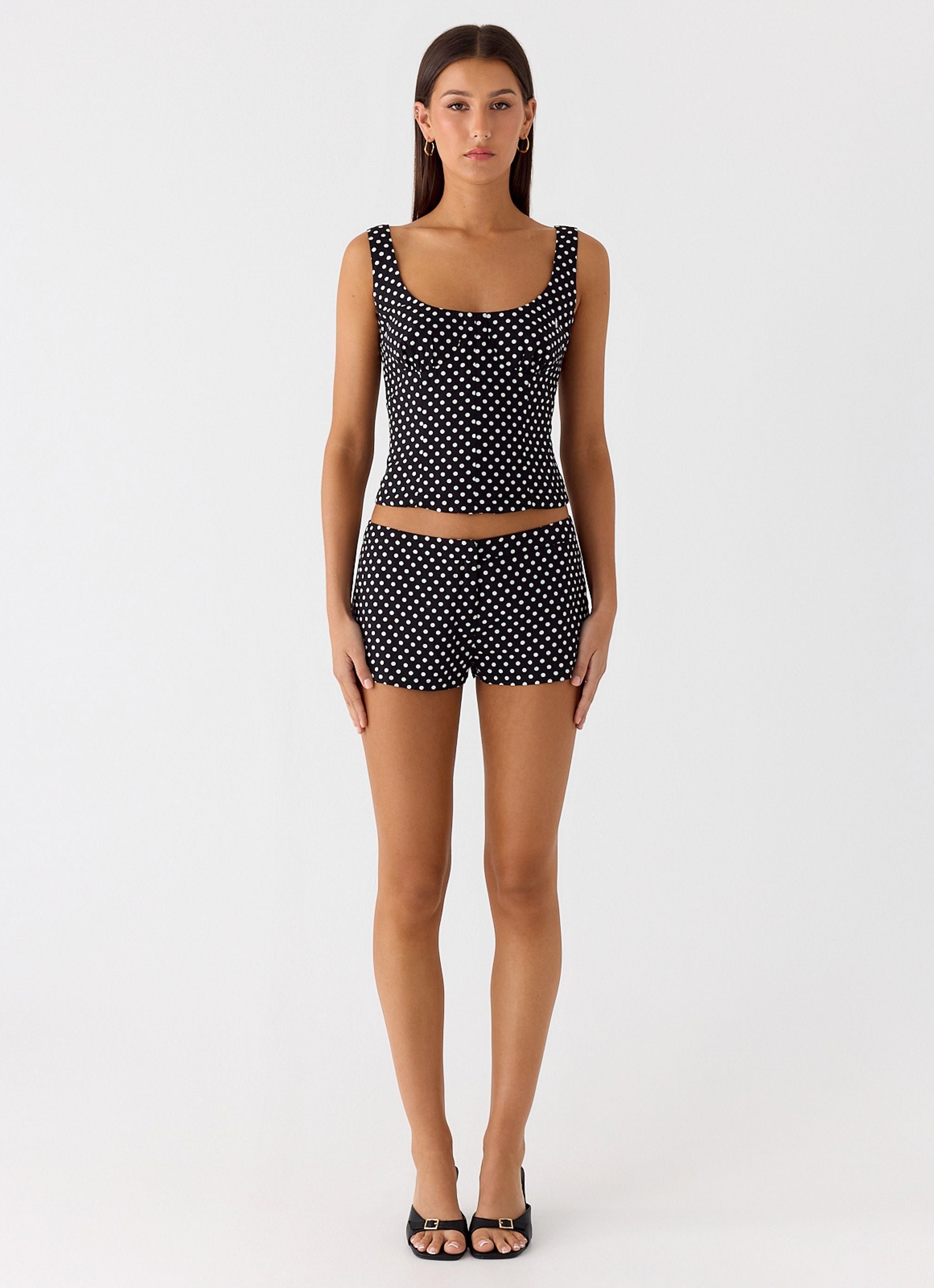 Coastline Cotton Micro Mini Shorts - Black Polkadot