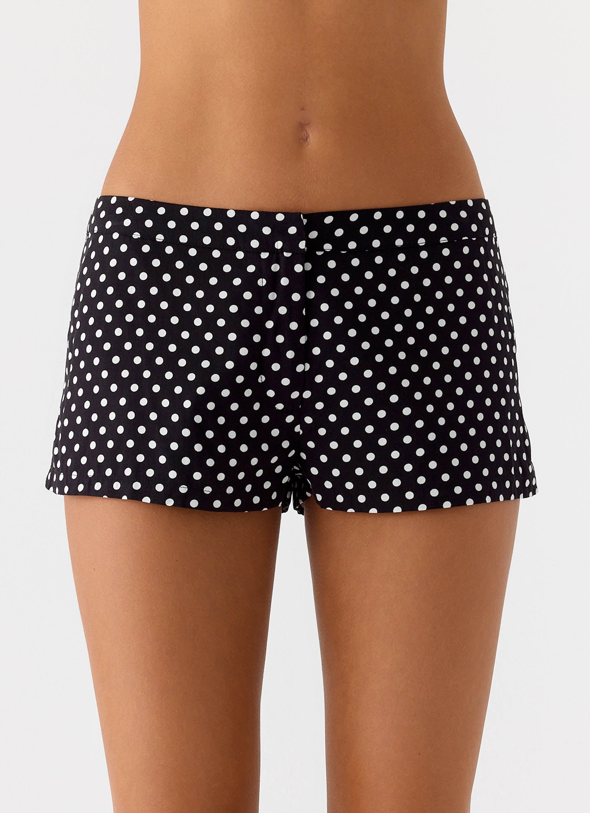 Coastline Cotton Micro Mini Shorts - Black Polkadot