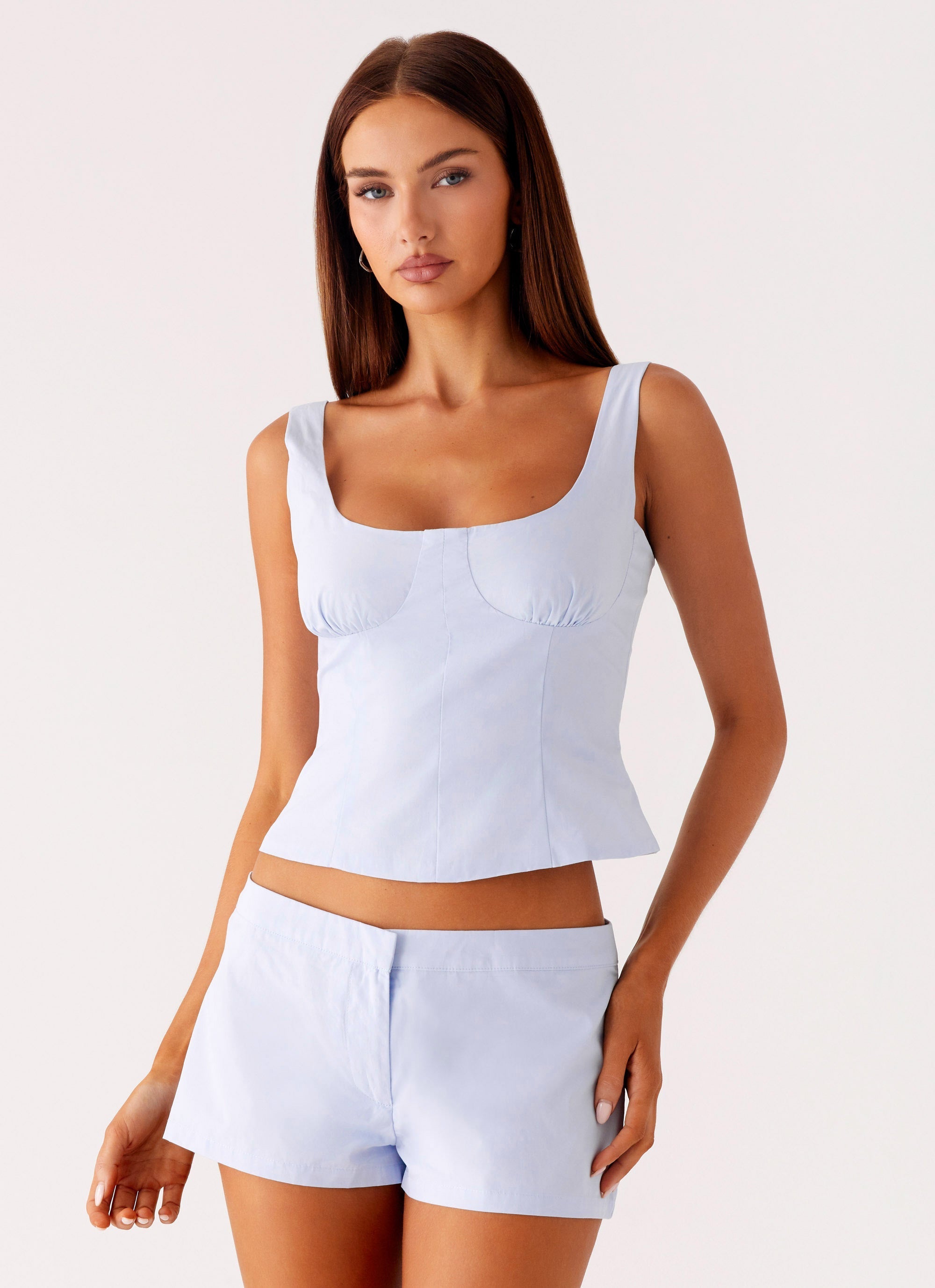 Coastline Cotton Micro Mini Shorts - Blue