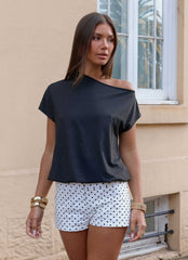 Coastline Cotton Micro Mini Shorts - White Polka Dot