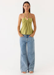 Corah Halter Top - Green Olive