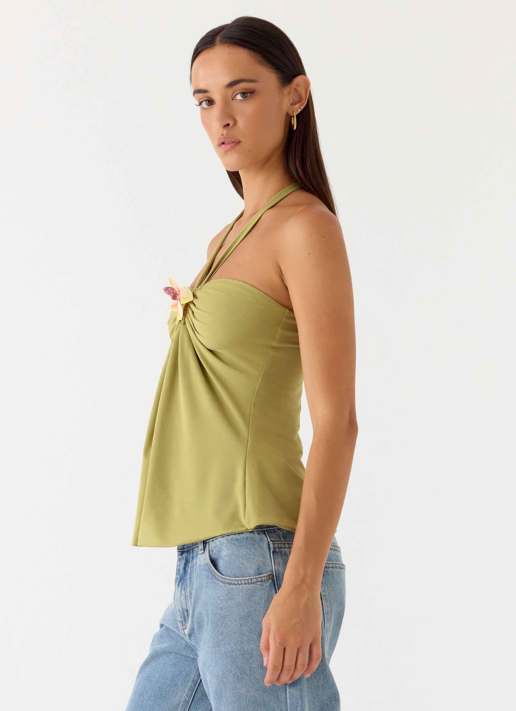 Corah Halter Top - Green Olive