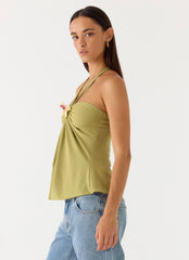 Corah Halter Top - Green Olive