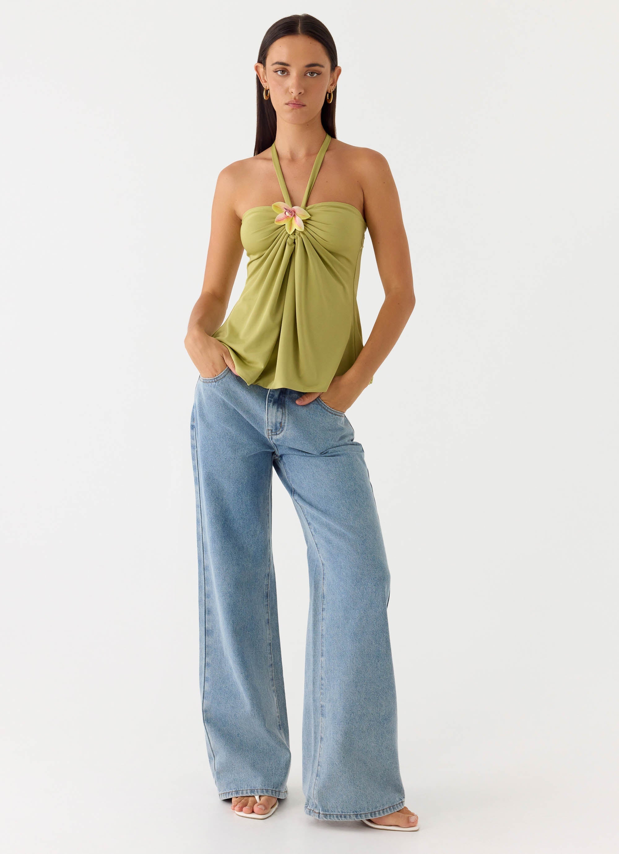 Corah Halter Top - Green Olive