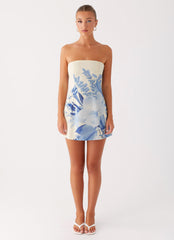 Denby Strapless Mini Dress - Blue Floral Print