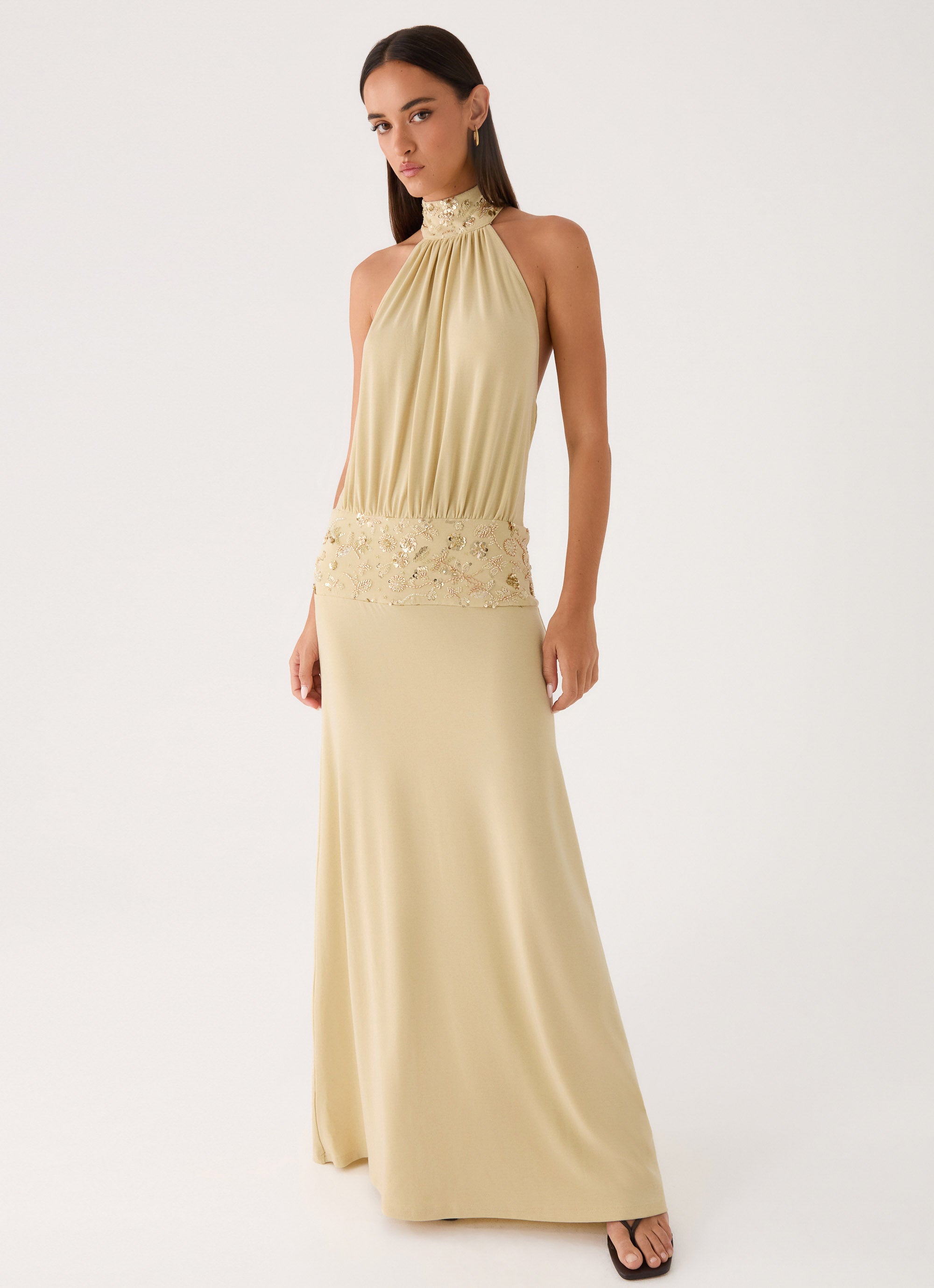 Donyale Halter Maxi Dress - Pale Olive