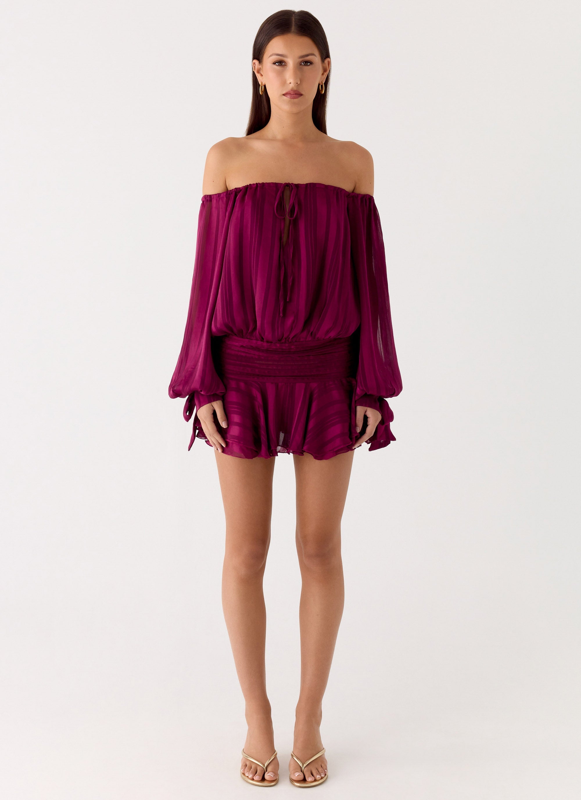 Eira Balloon Sleeve Mini Dress - Plum