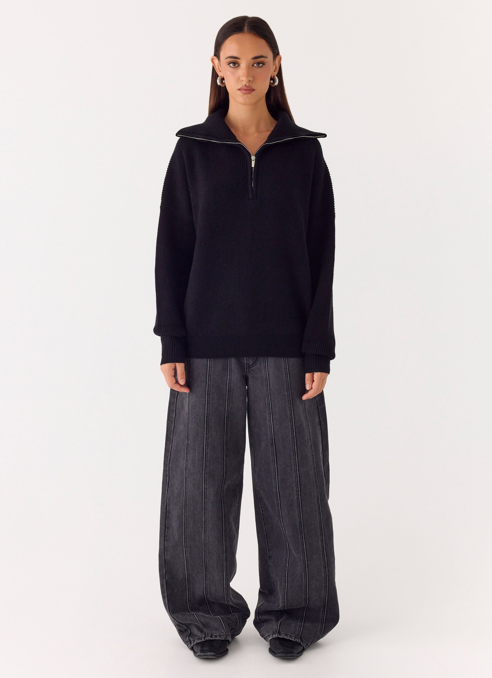 Eirena Quarter Zip Knit Sweater - Black