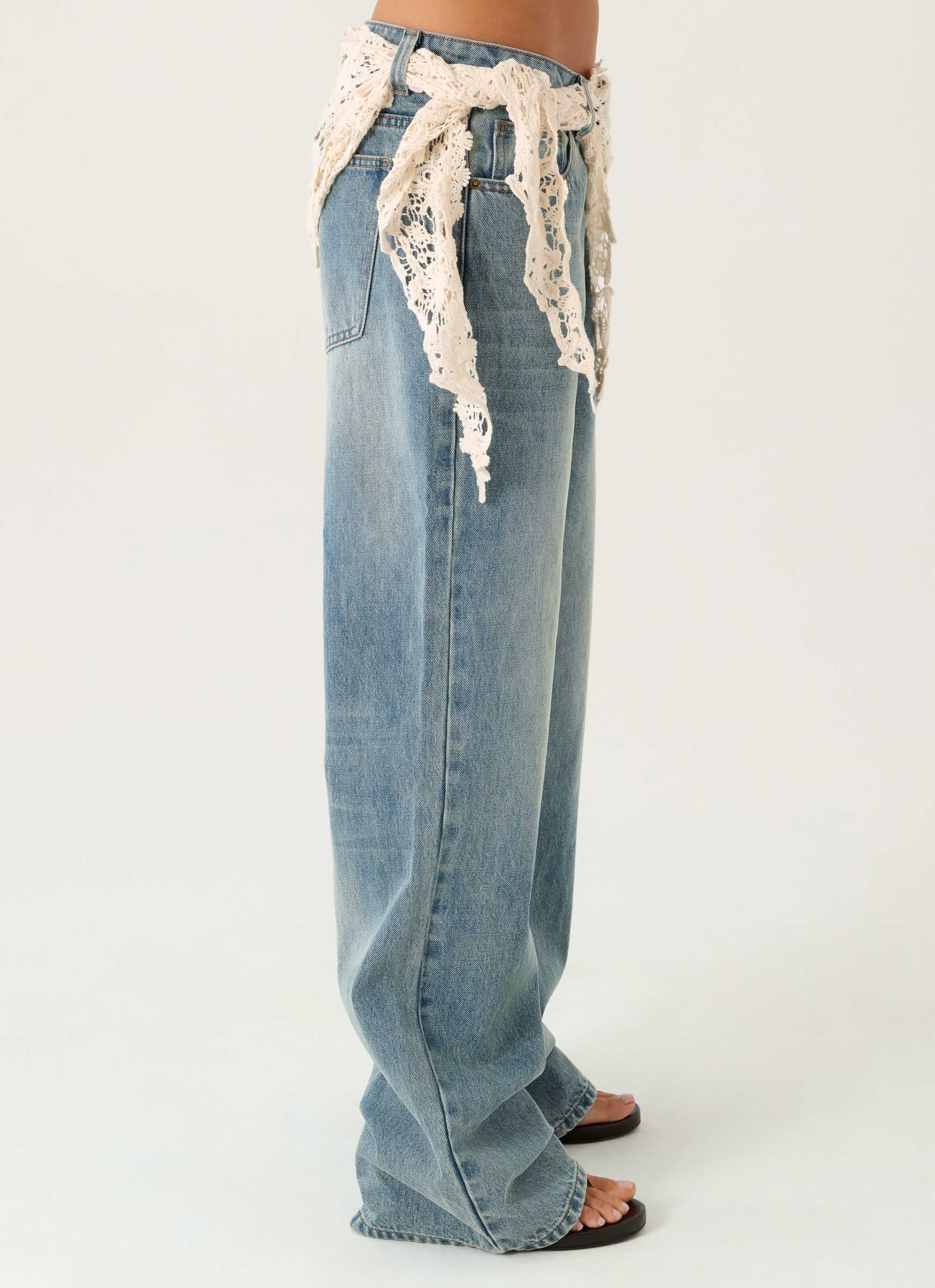Elaris Scarf Low Rise Denim Jeans - True Denim