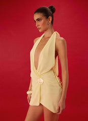 Eleanora Plunge Mini Dress - Yellow