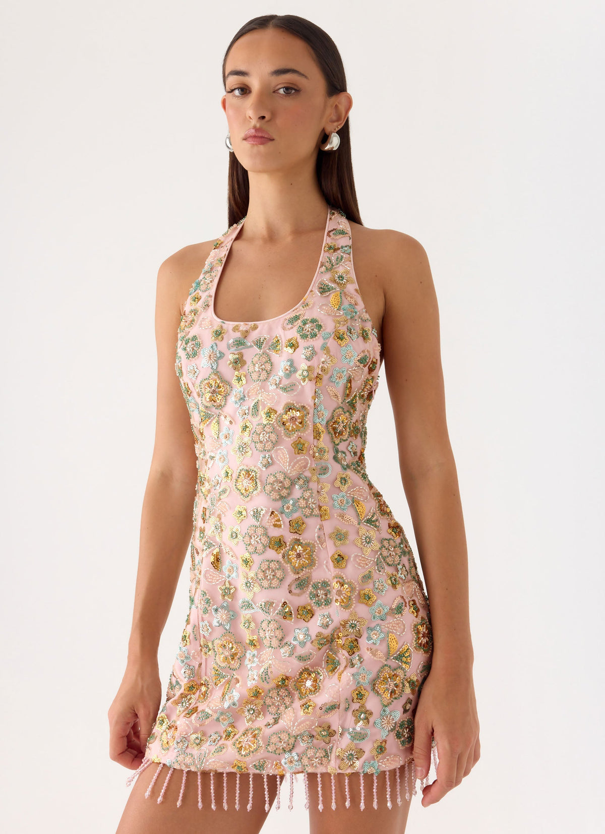 Ellerie Beaded Mini Dress - Pink