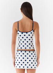 Elliot Top - Porcelain Blue Polka Dot