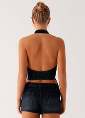 Esma Halter Top - Washed Dark Blue
