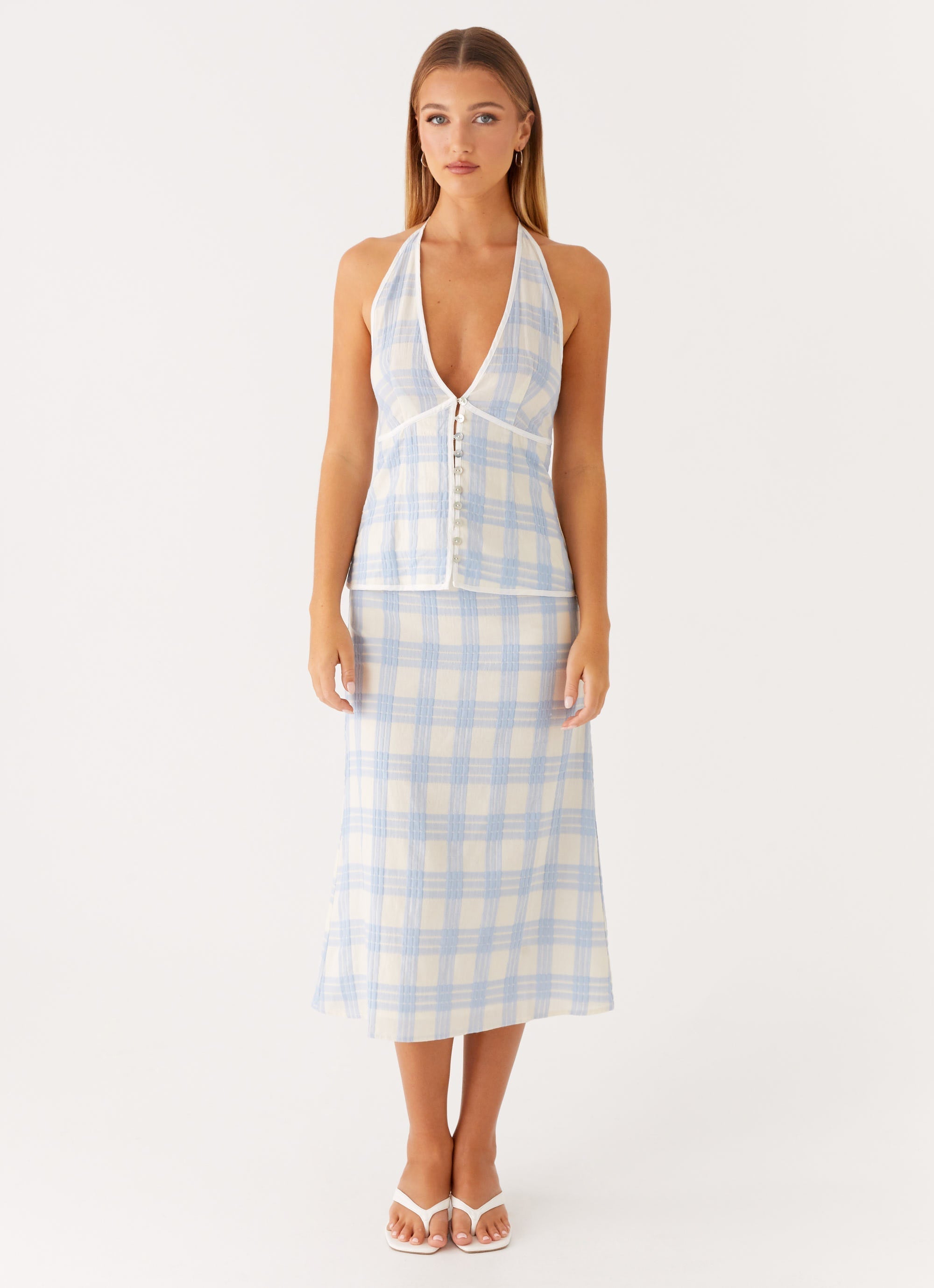 Esther Top - Blue Check Seersucker