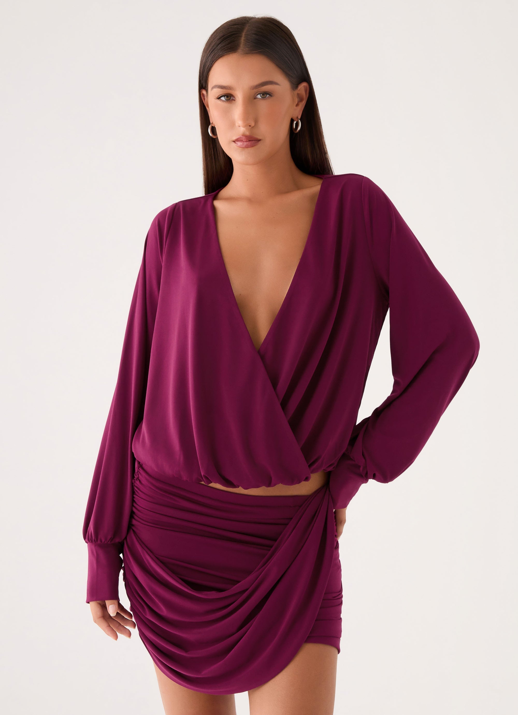 Ettah Wrap Mini Skirt - Plum