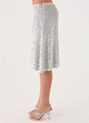 Evodia Sequin Midi Skirt - Silver