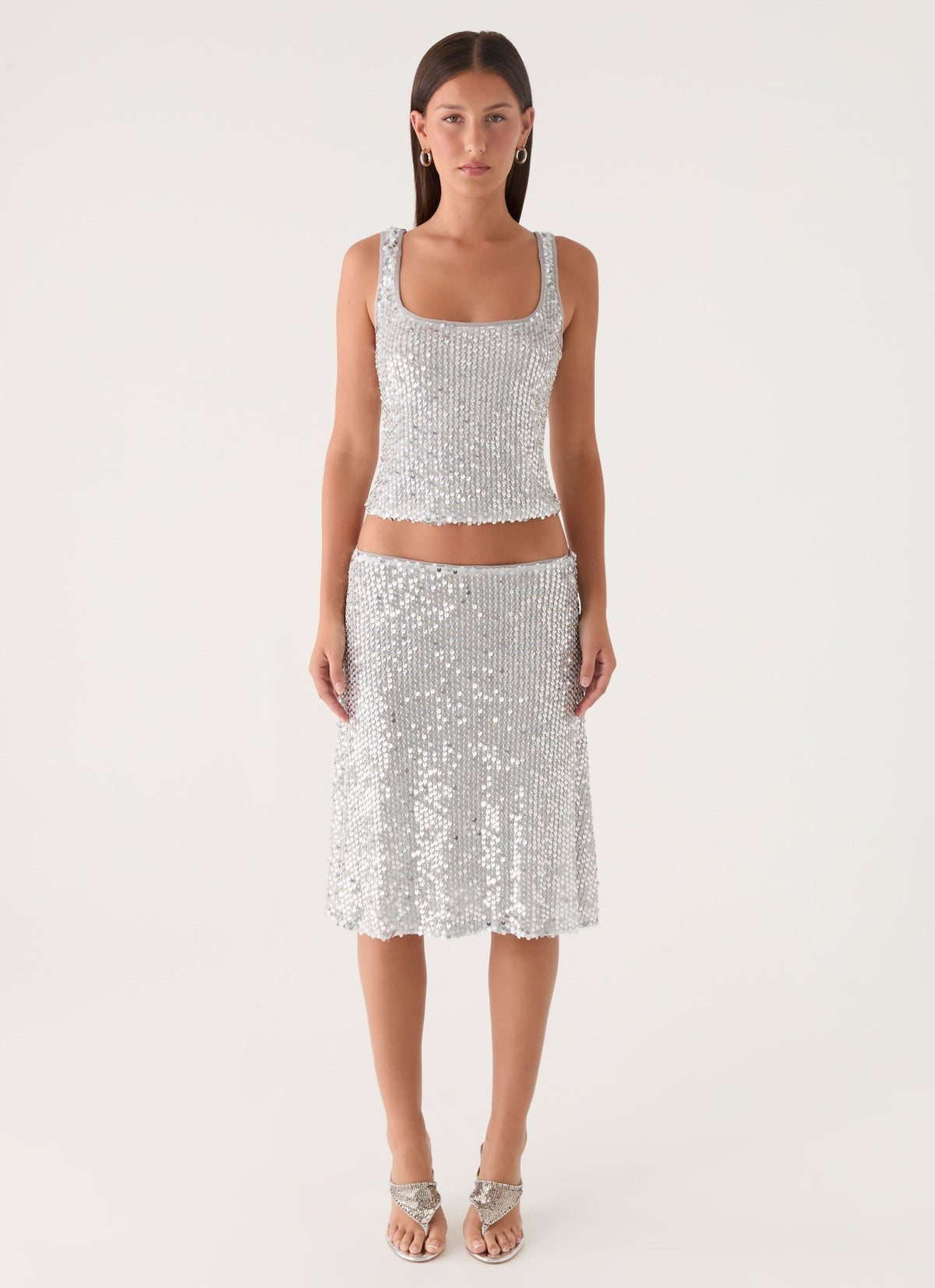 Evodia Sequin Midi Skirt - Silver