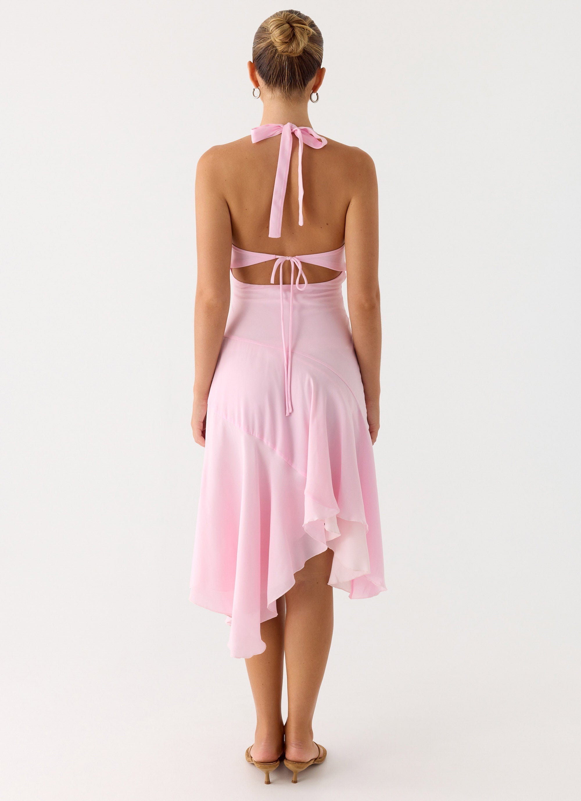 Faelie Halter Neck Asymmetrical Midi Dress - Pink