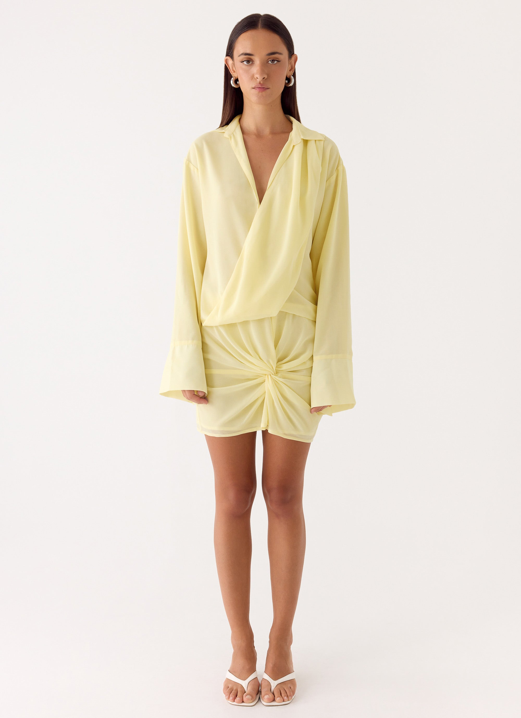 Farretti Shirt Mini Dress - Pale Yellow
