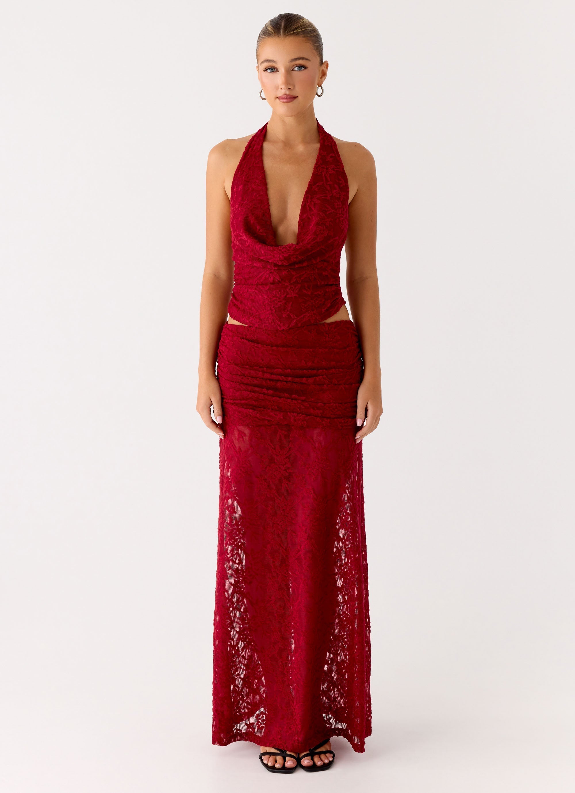 Farruko Jacquard Halter Top - Dark Cherry
