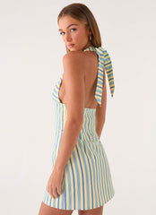 Feyric Mini Dress - Mint Banana Stripe
