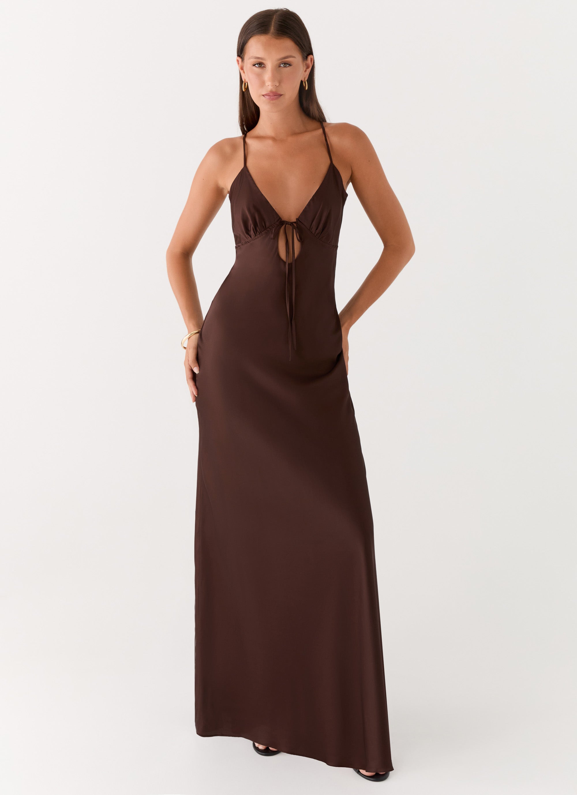 Flora Satin Maxi Dress - Chocolate