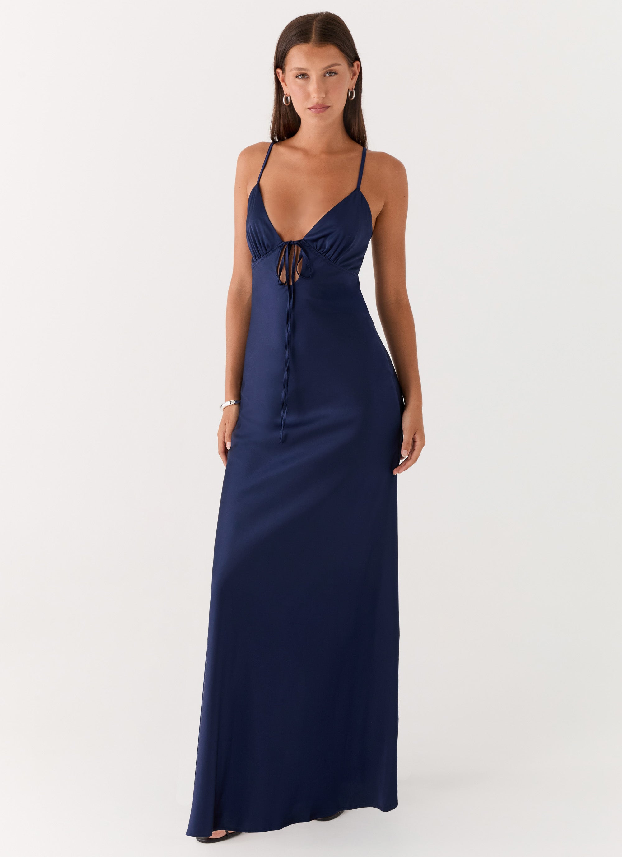 Flora Satin Maxi Dress - Navy