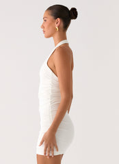 Gloves Up Halter Mini Dress - White