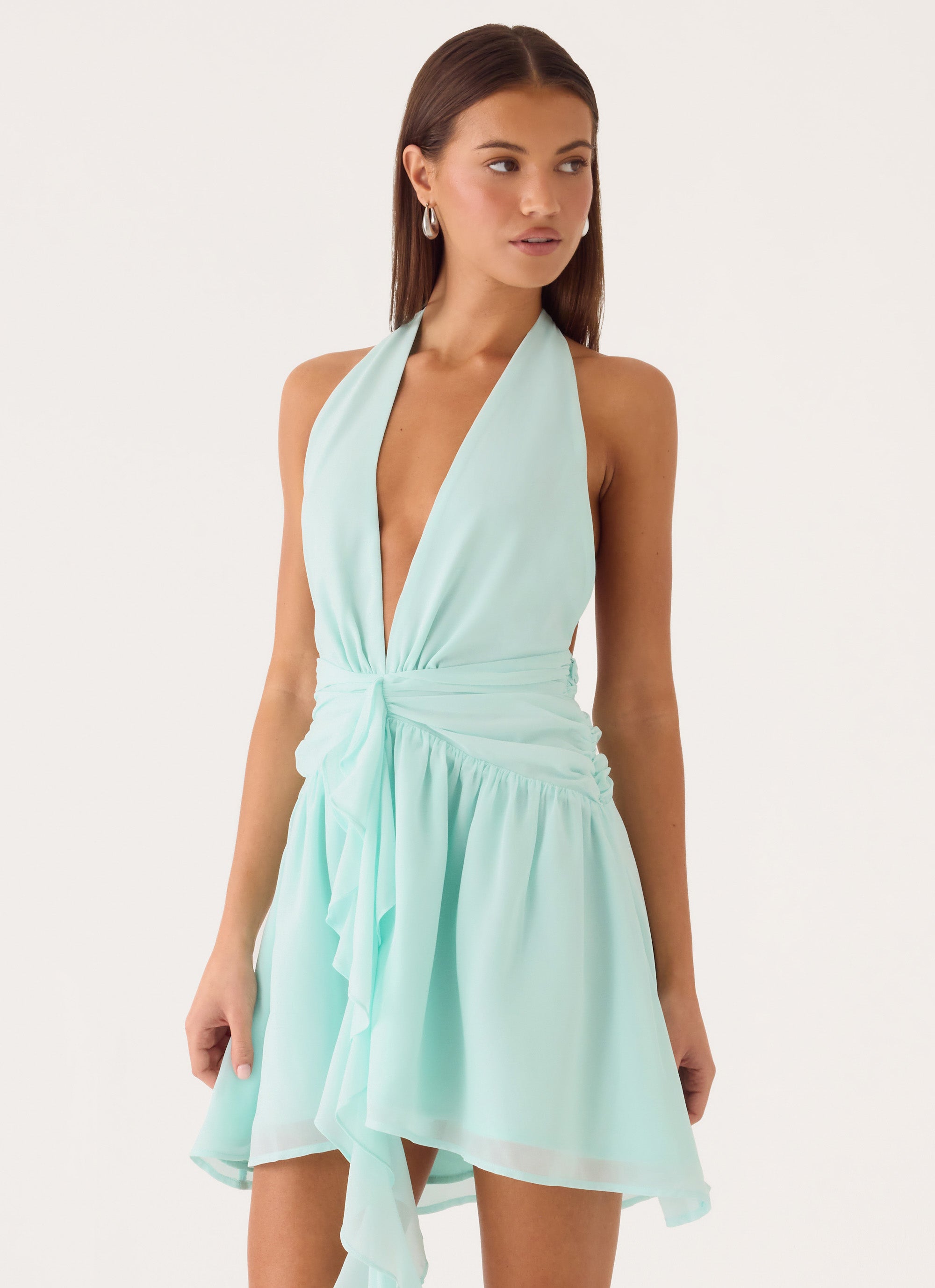 Guide You Halter Neck Mini Dress - Aqua