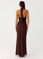 Haylan Sparkle Mesh Maxi Dress - Chocolate