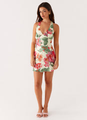 Heavy Hearted Mini Dress - Yellow Floral