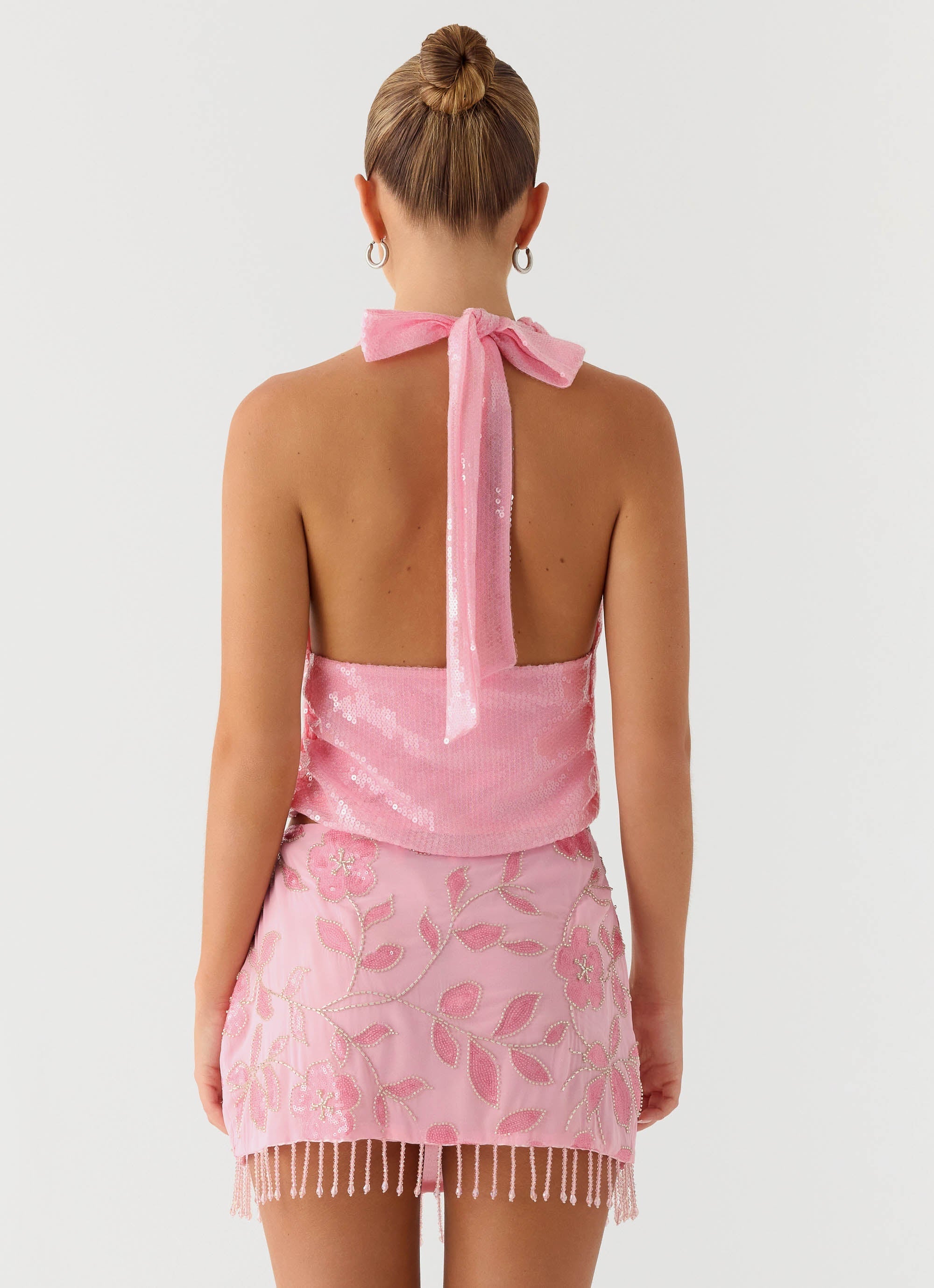 Hollie Sequin Cowl Top - Pink