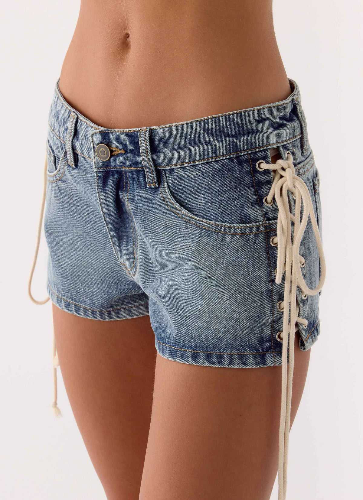 Inrida Lace Up Denim Shorts - True Blue
