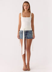 Inrida Lace Up Denim Shorts - True Blue