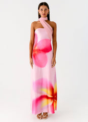 Isa Scarf Satin Maxi Dress - Frangipani Pink