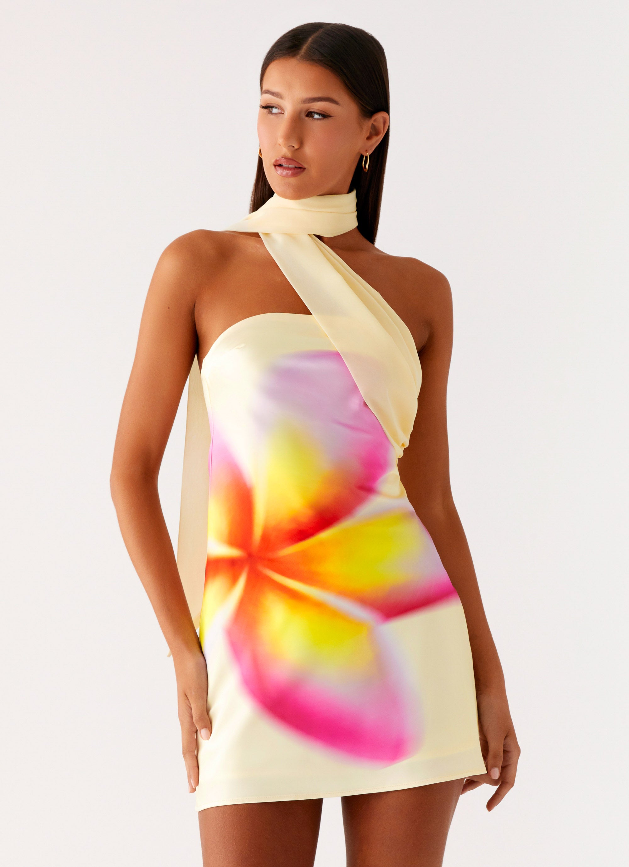 Isa Scarf Satin Mini Dress - Frangipani Yellow
