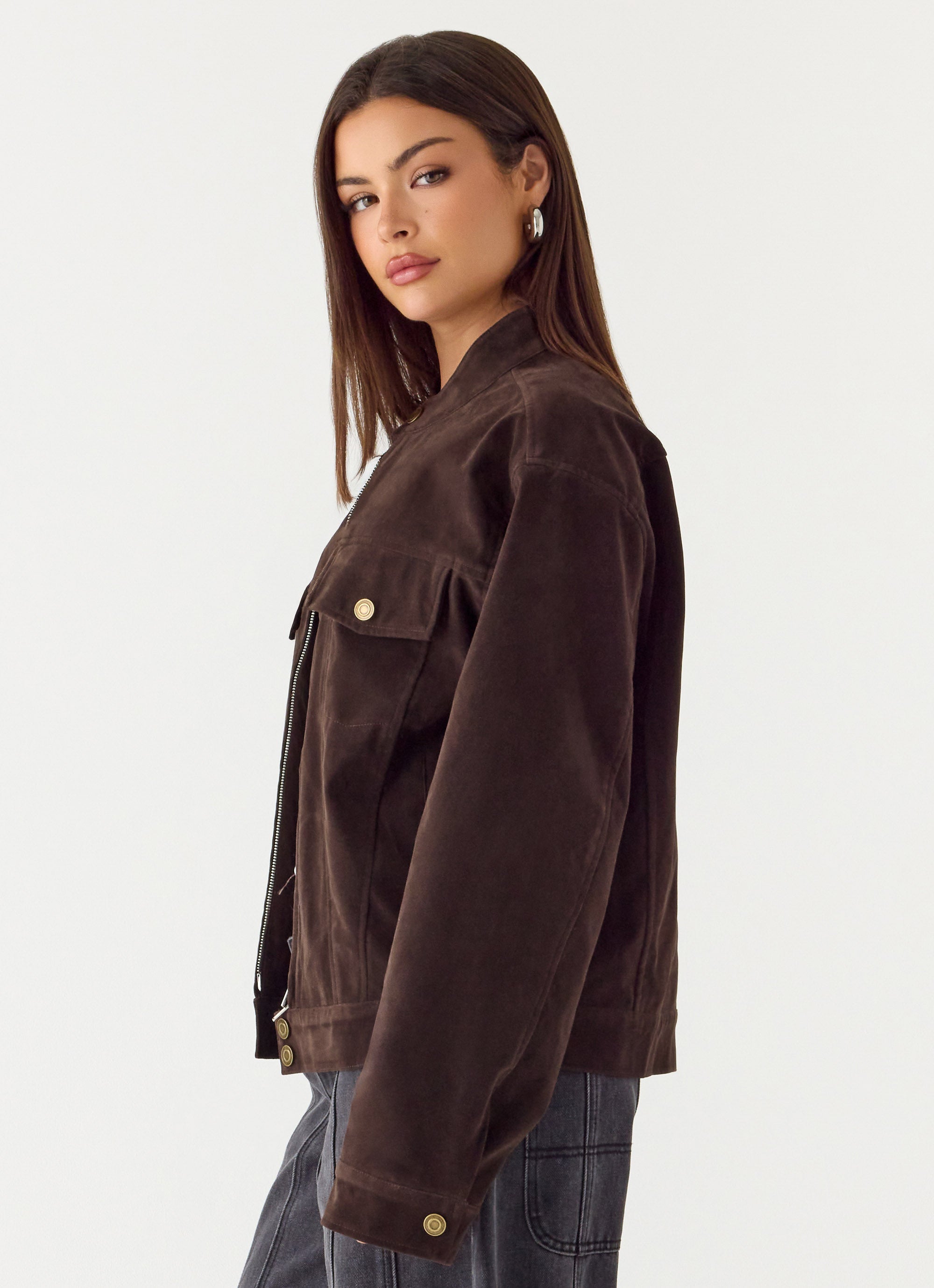 Jeremy Faux Suede Biker Jacket - Dark Chocolate
